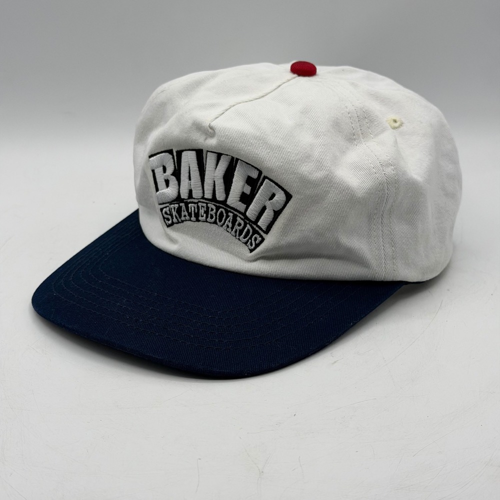 Baker Skateboards Snapback Hat White Blue Skate Streetwear Cap OS Vintage Y2K